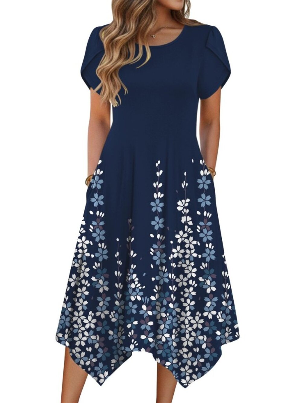 Womens Casual Dress for Summer Loose Hankerchief Flare Midi Sundress